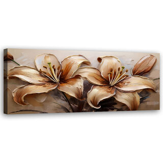 Canvastavla, Liljor Glamour Blommor Sepia Beige - (120x40)