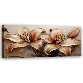 Canvastavla, Liljor Glamour Blommor Sepia Beige - (90x30)