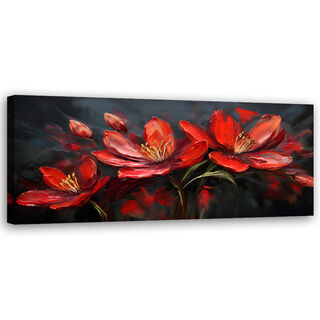 Canvastavla, Blommor Vallmo rödmålad - (90x30)