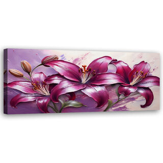 Canvastavla, Lilja blommor Lila målade - (90x30)
