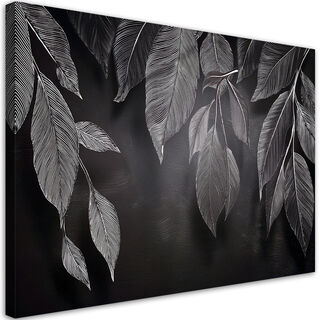 Canvastavla, Minimalism lämnar växter svarta och vita - (120x80)