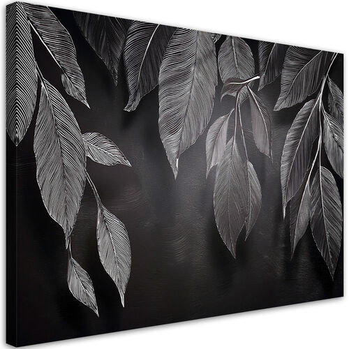 Canvastavla, Minimalism lämnar växter svarta och vita - (120x80)