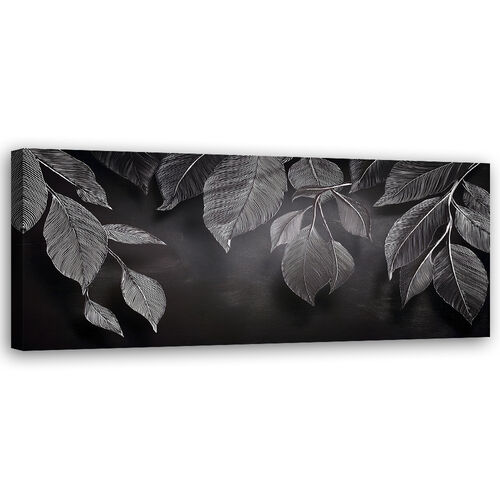 Canvastavla, Minimalism lämnar växter svarta och vita - (150x50)