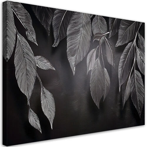 Canvastavla, Minimalism lämnar växter svarta och vita - (60x40)