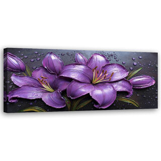 Canvastavla, Lila Liljor Blomsterdroppar Rosig - (150x50)
