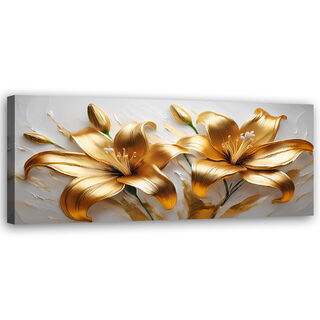 Canvastavla, Glamour Guld Liljor Blommor Växter - (90x30)