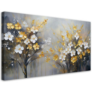 Canvastavla, Abstrakt träd blommor guld - (100x50)