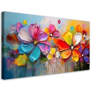 Canvastavla, Abstrakt pastell färgglada blommor - (80x40)