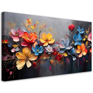 Canvastavla, Målad sammansättning av blommor - (120x60)