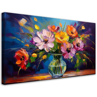 Canvastavla, Färgglad bukett blommor i vas - (80x40)