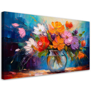 Canvastavla, Målad bukett blommor i vas - (80x40)