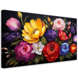 Canvastavla, Blommande färgglada blommor bukett - (80x40)