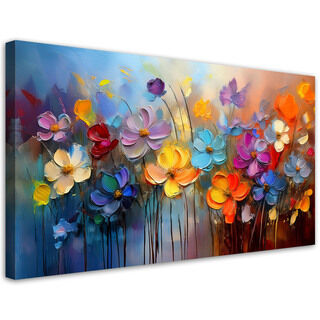 Canvastavla, Färgglada målade blommor - (80x40)