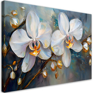 Canvastavla, Orkidéer Vita Blommor - (90x60)