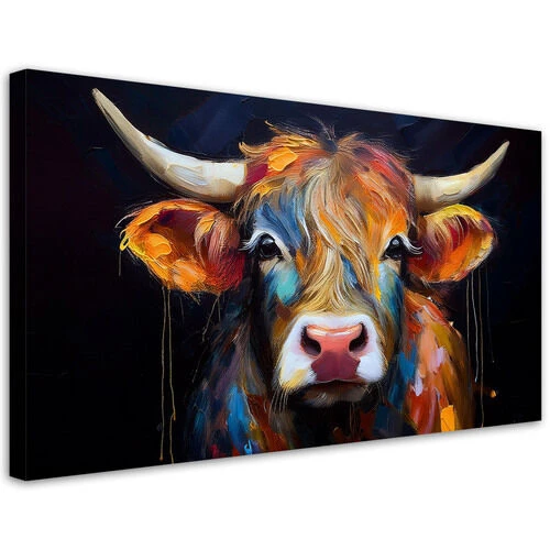 Canvastavla, Färgglad skotsk ko - (80x40)