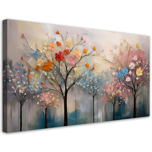 Canvastavla, Blommande träd målade blommor - (120x60)