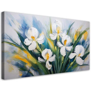 Canvastavla, Målade vita irisblommor - (100x50)