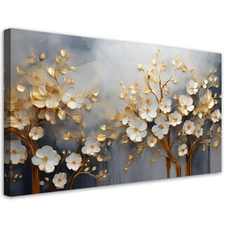 Canvastavla, Magnolia Tree Abstraktion guld - (100x50)