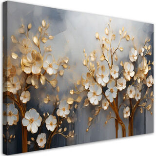 Canvastavla, Magnolia Tree Abstraktion guld - (100x70)