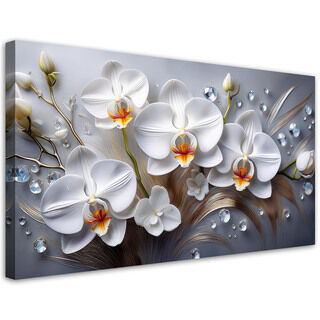 Canvastavla, Orkidéblomma Vit 3D-målad - (80x40)