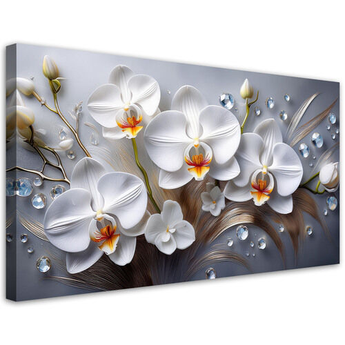Canvastavla, Orkidéblomma Vit 3D-målad - (80x40)