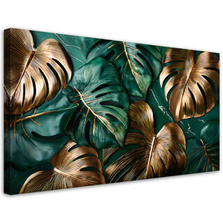 Canvastavla, Gyllene gröna Monstera blad - (80x40)