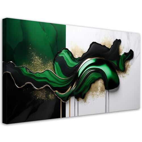 Canvastavla, Grön modern abstraktion med guld - (120x60)