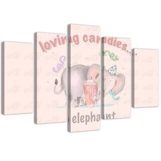 Canvastavla 5 delar, Rosa elefant