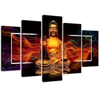 Canvastavla 5 delar, Buddha Gyllene Abstraktion