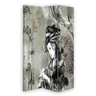 Rumsavdelare dubbelsidig roterbar, Geisha och bambu - (110x170)