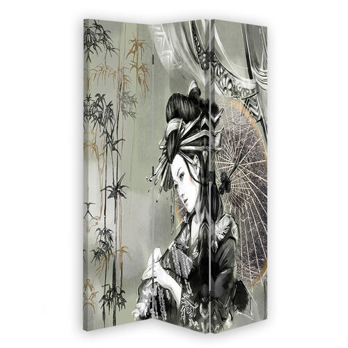 Rumsavdelare dubbelsidig roterbar, Geisha och bambu - (110x170)