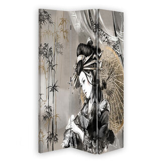 Rumsavdelare dubbelsidig roterbar, Geisha och bambu - (110x170)