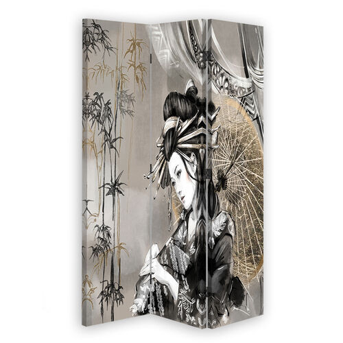 Rumsavdelare dubbelsidig roterbar, Geisha och bambu - (110x170)