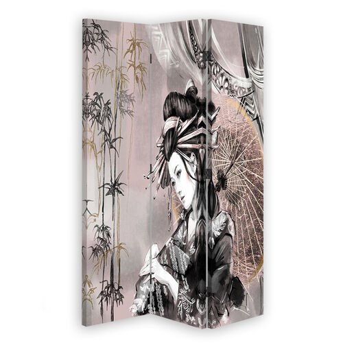 Rumsavdelare dubbelsidig roterbar, Geisha och bambu - (110x170)