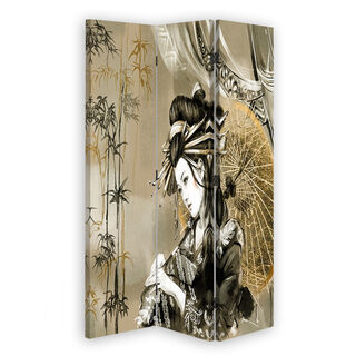 Rumsavdelare dubbelsidig roterbar, Geisha och bambu - (110x170)