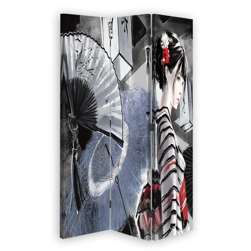 Rumsavdelare dubbelsidig roterbar, Geisha med solfjäder - (110x170)
