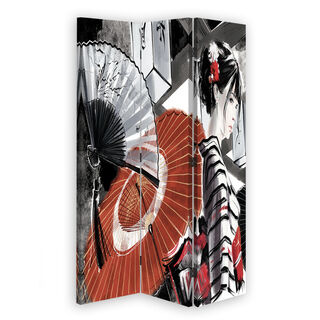 Rumsavdelare dubbelsidig roterbar, Geisha med solfjäder - (110x170)