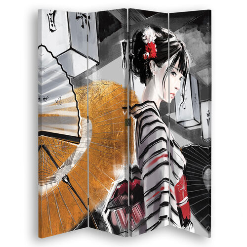 Rumsdelare Dubbelsidig, Geisha med solfjäder - (145x170)