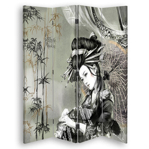Rumsavdelare Dubbelsidig roterbar, Geisha och bambu - (145x170)