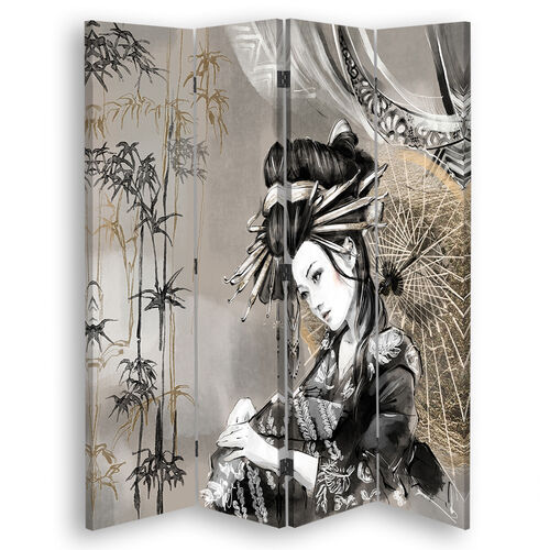 Rumsavdelare Dubbelsidig roterbar, Geisha och bambu - (145x170)
