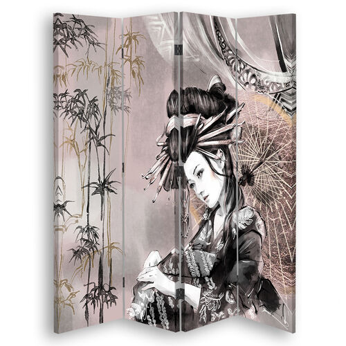 Rumsavdelare Dubbelsidig roterbar, Geisha och bambu - (145x170)