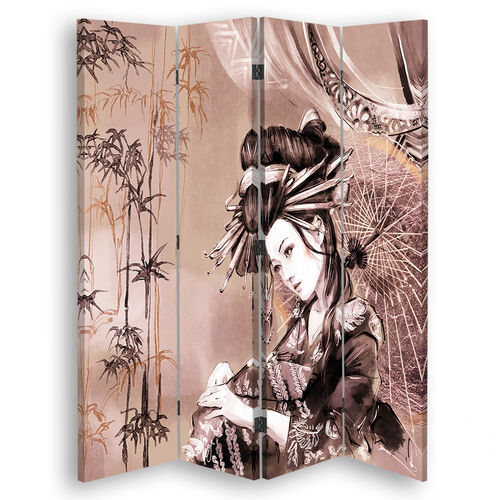Rumsavdelare Dubbelsidig roterbar, Geisha och bambu - (145x170)