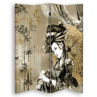 Rumsavdelare Dubbelsidig roterbar, Geisha och bambu - (145x170)