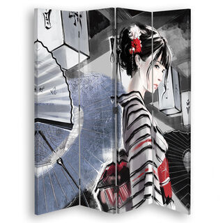 Rumsavdelare Dubbelsidig roterbar, Geisha med solfjäder - (145x170)