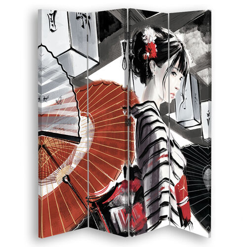 Rumsavdelare Dubbelsidig roterbar, Geisha med solfjäder - (145x170)