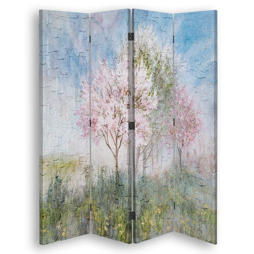 Rumsavdelare Dubbelsidig roterbar, Ett blommande träd på den gamla ängen - (145x170)