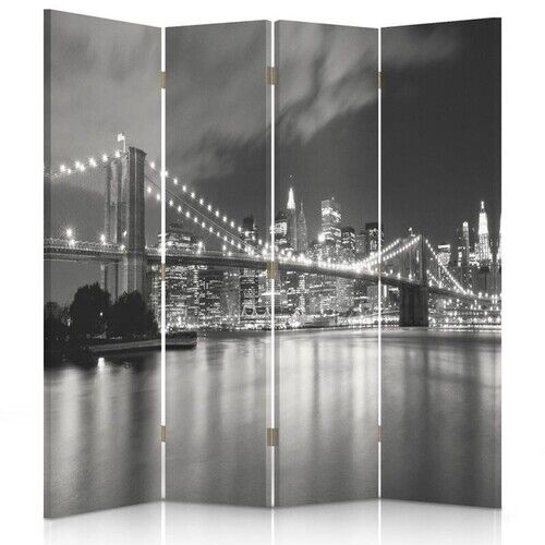 Rumsavdelare Dubbelsidig roterbar, New York City Bridge Svart och vitt - (145x170)