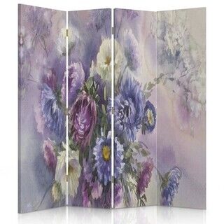 Rumsavdelare Dubbelsidig roterbar, Lila bukett med blommor - (145x170)