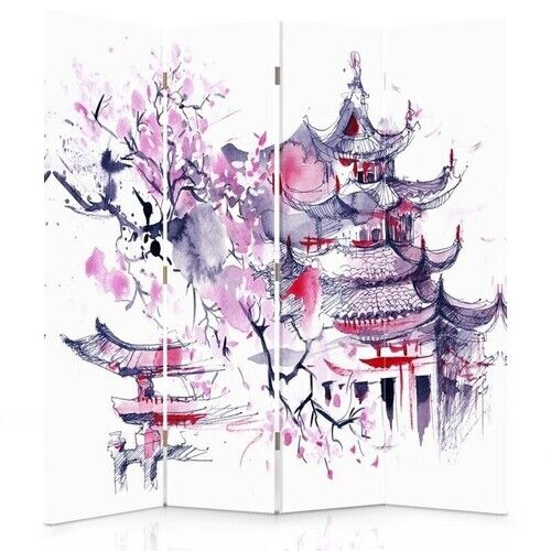 Rumsavdelare Dubbelsidig roterbar, Japanskt rosa landskap - (145x170)