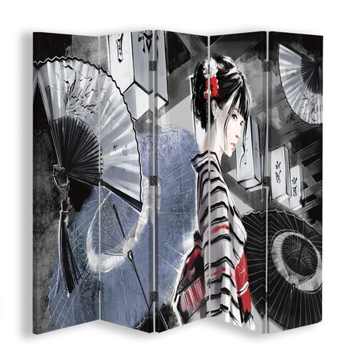 Rumsdelare Dubbelsidig, Geisha med solfjäder - (180x170)
